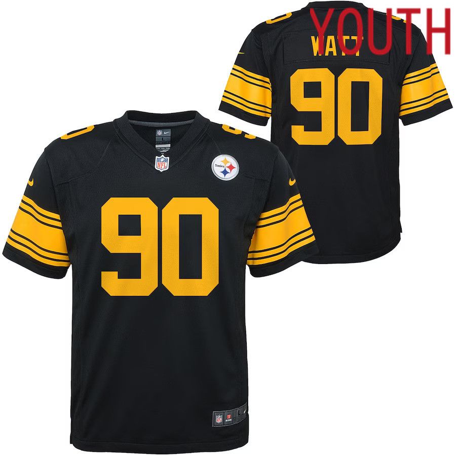 Youth Pittsburgh Steelers 90 T.J. Watt Nike Black Color Rush Player Game NFL Jersey